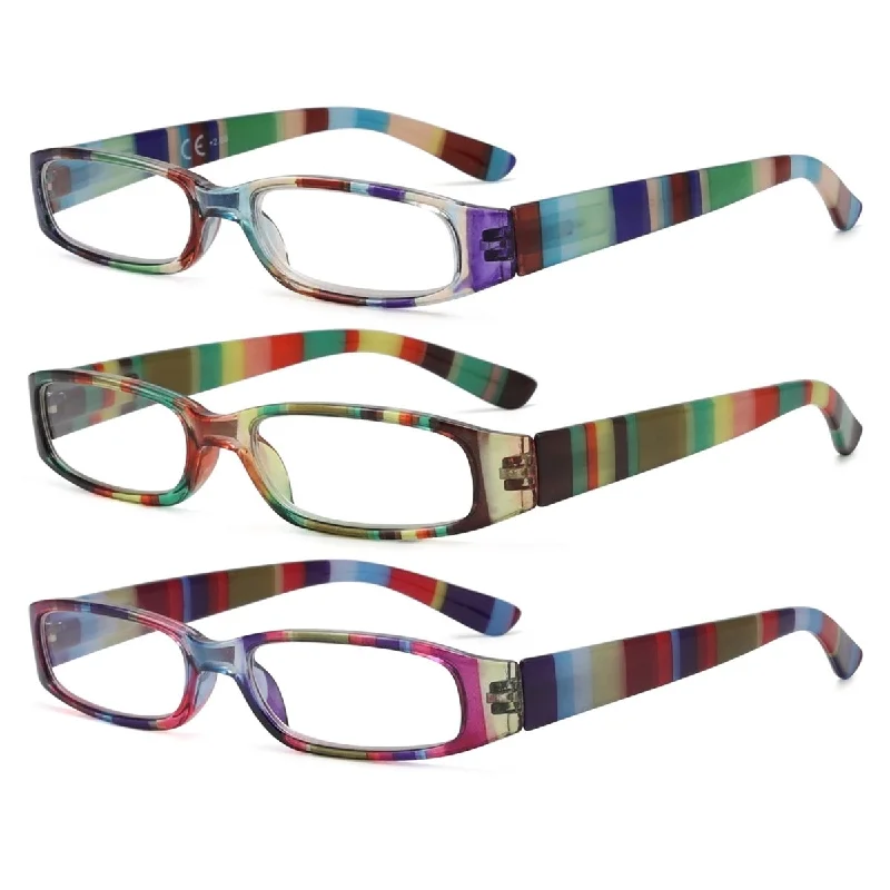 3 Pack Classic Cute Reading Glasses Striped Pattern Readers R906