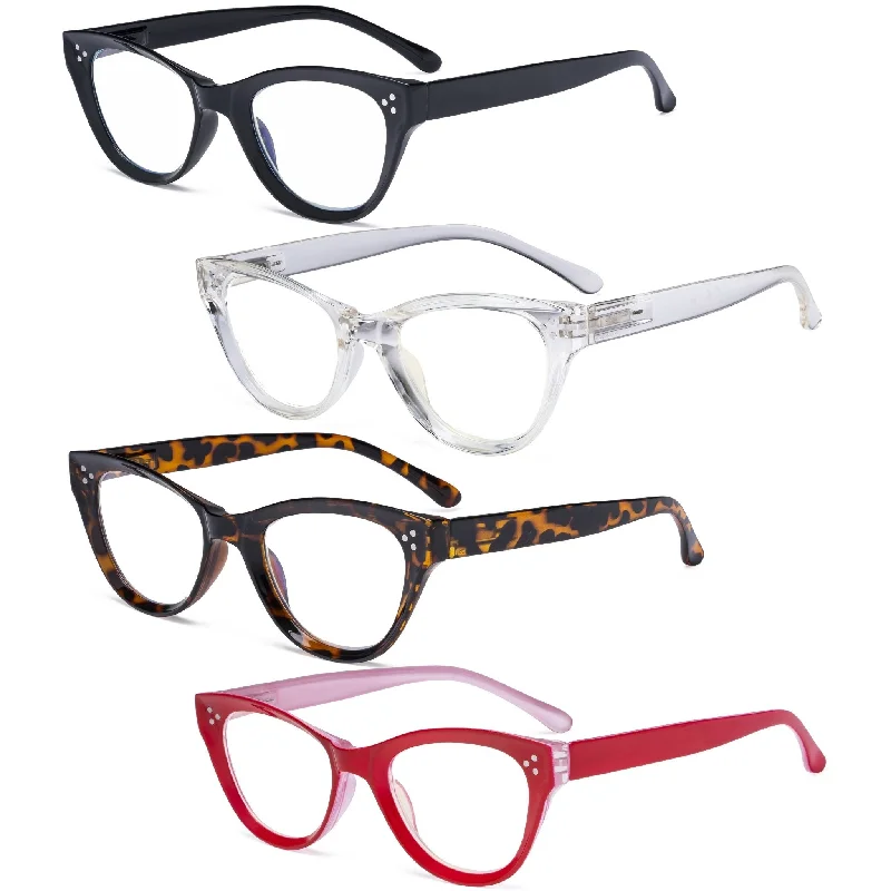 4 Pack Cat-eye Reading Glasses Thicker Frame Readers R9108