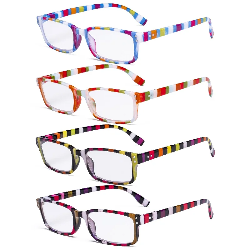 4 Pack Colorful Stripe Design Reading Glasses R097S