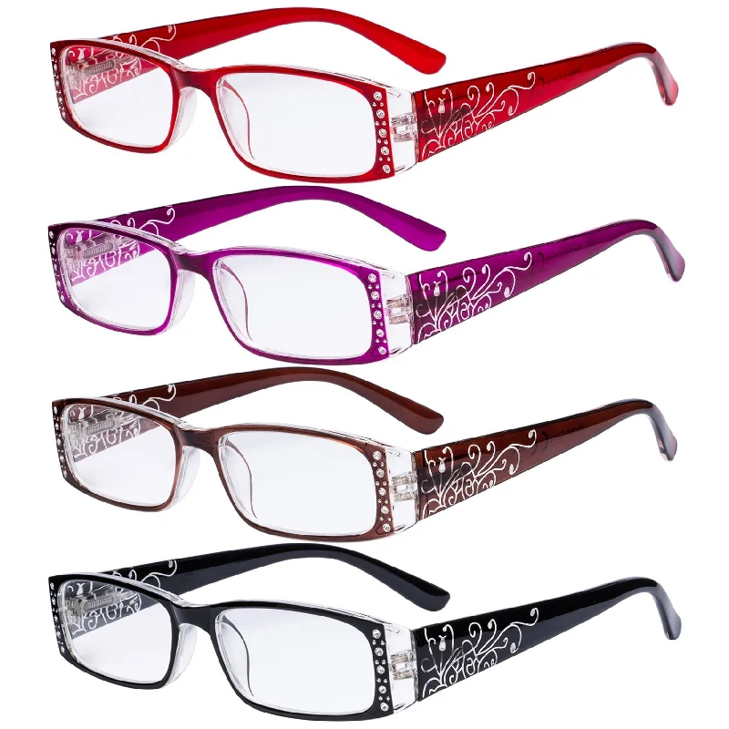 4 Pack Crystal Floral Pattern Reading Glasses R006F