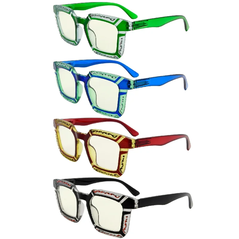 4 Pack Colourful Blue Light Filter Reading Glasses UV2106