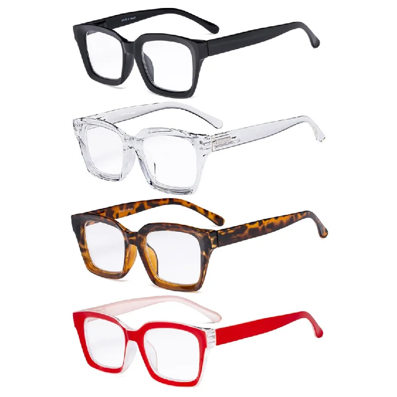 4 Pack Stylish Square Reading Glasses Thicker Frame Readers R9106-A