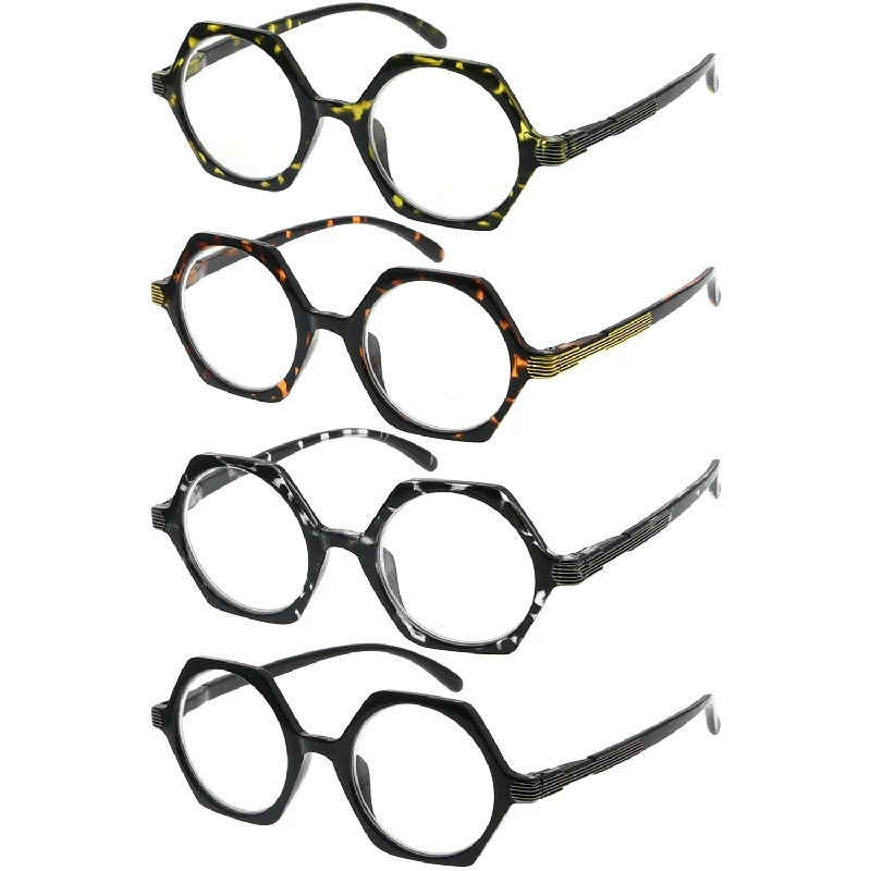 4 Pack Small Geometric Design Reading Glasses Artistic Readers R2009