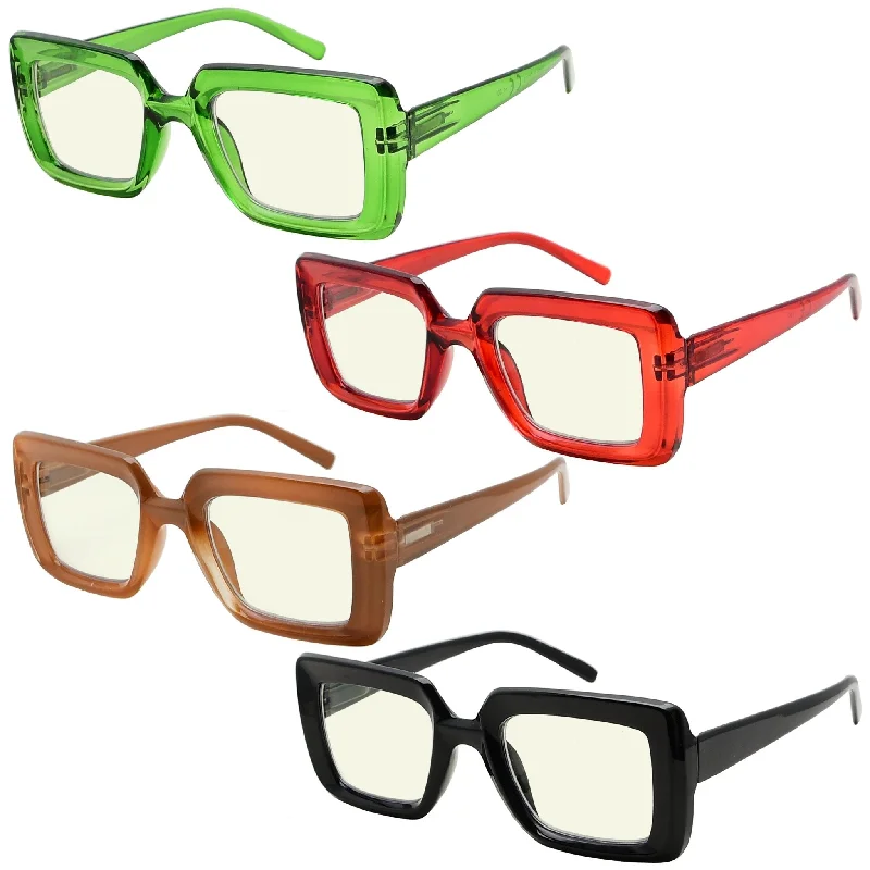 4 Pack Blue Light Reading Glasses Stylish Readers UV2101