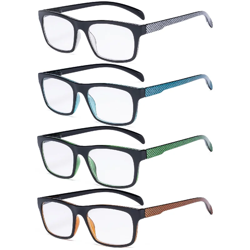 4 Pack Rectangle Reading Glasses for Round Face R047