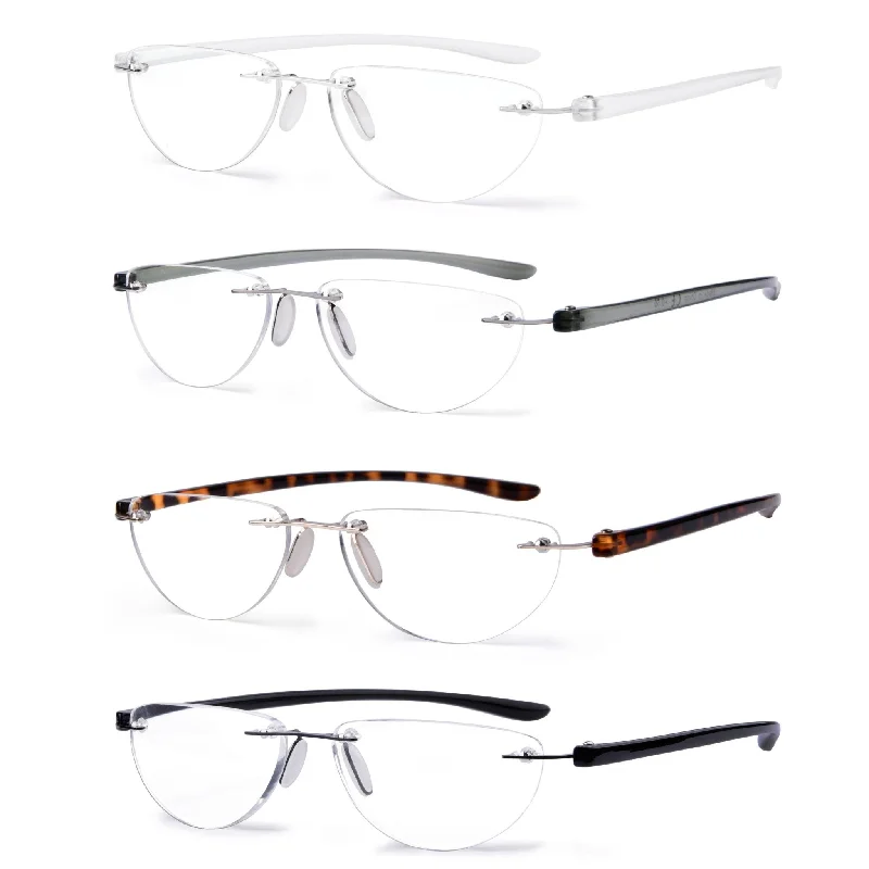 4 Pack Rimless Reading Glasses Half Moon Readers R2202