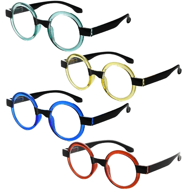 4 Pack Round Retro Design Reading Glasses Small Fun Readers R2007C