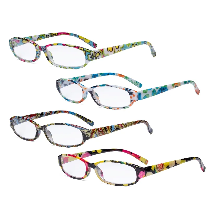 4 Pack Small Reading Glasses Funky Floral Pattern Readers R9104F