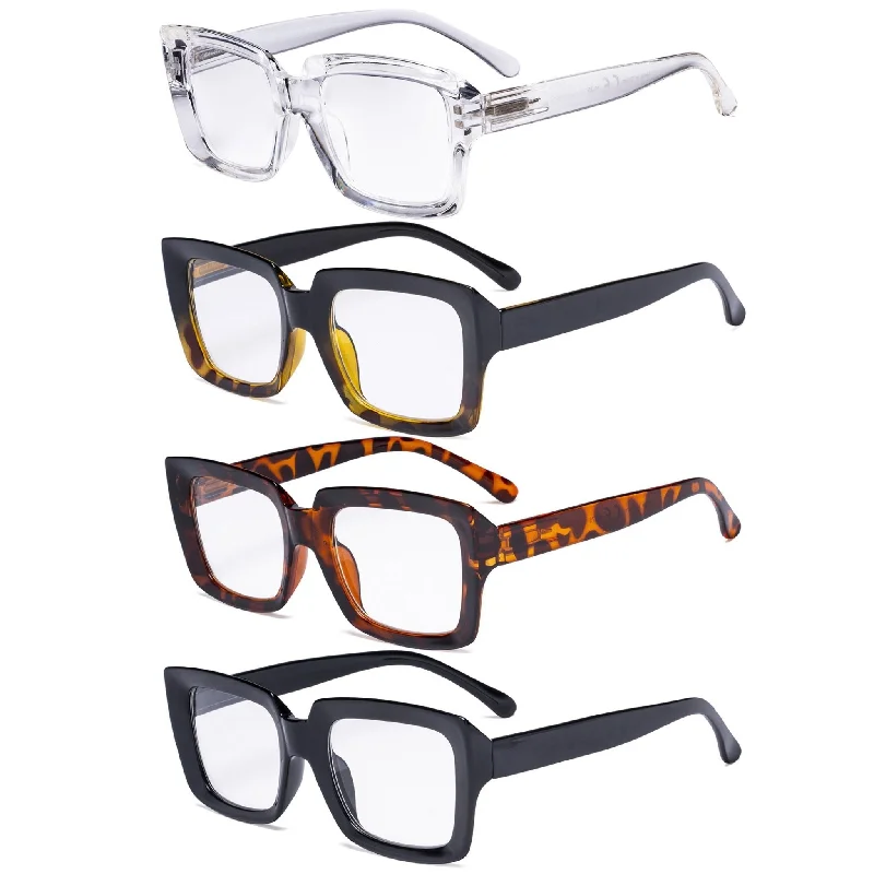 4 Pack Trendy Reading Glasses Thicker Frame Readers R9107