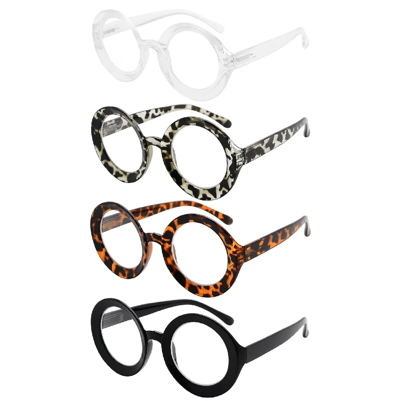 4 Pack Retro Round Reading Glasses Thicker Frame Readers R9109