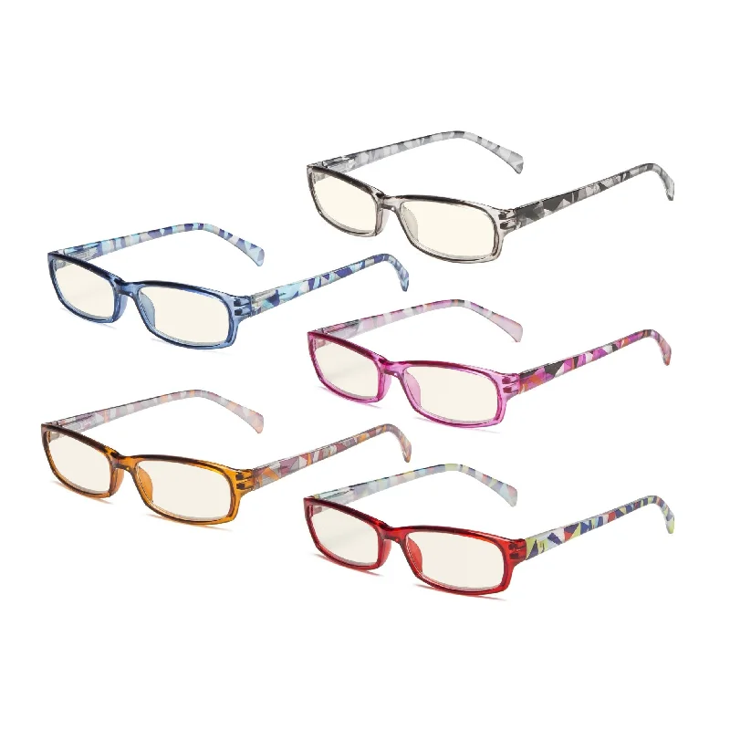 5 Pack Rectangle Blue Light Filter Reading Glasses UVRT1803