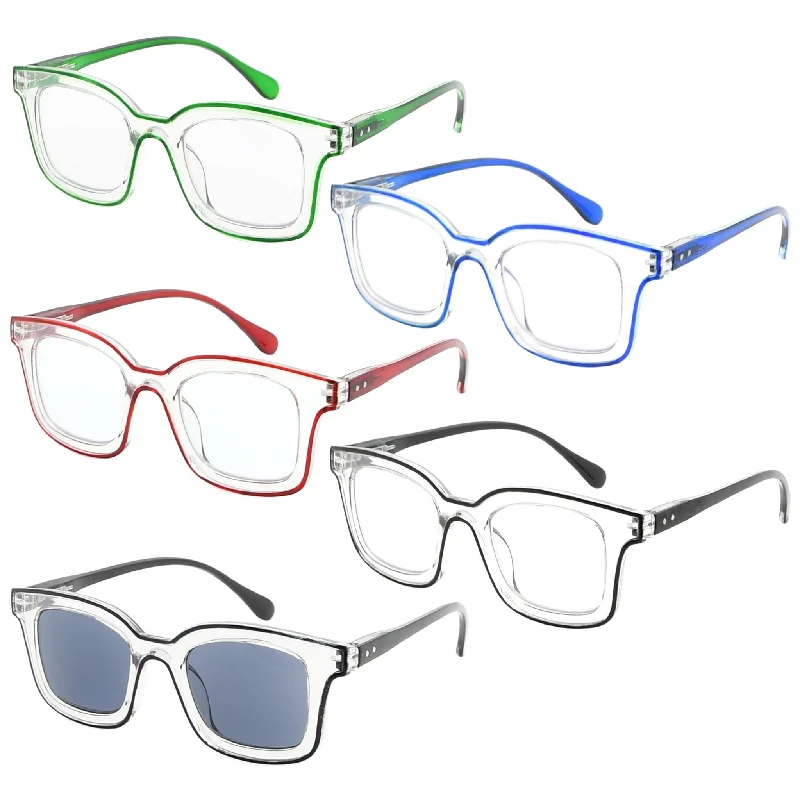 5 Pack Chic Double Color Reading Glasses Square Readers R2105