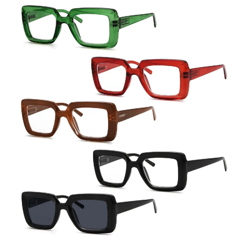 5 Pack Rectangle Funky Reading Glasses Trendy Readers R2101