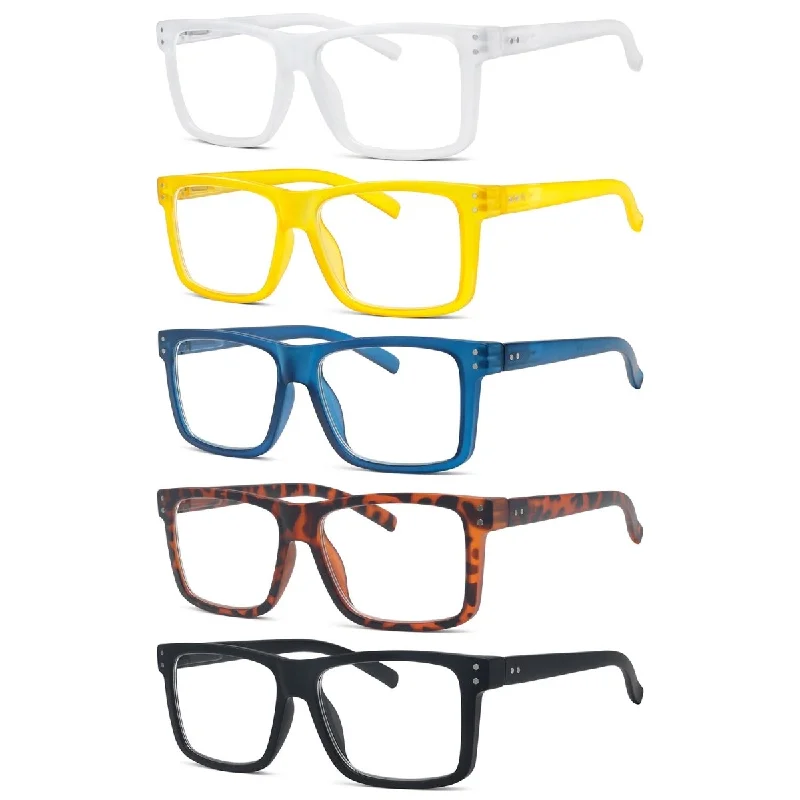 5 Pack Fashionable Large Frame Reading Glasses Rectangle Readers R2142