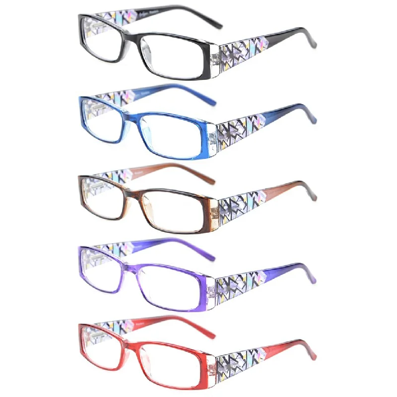 5 Pack Fashionable Reading Glasses with Crystal Arms R006D