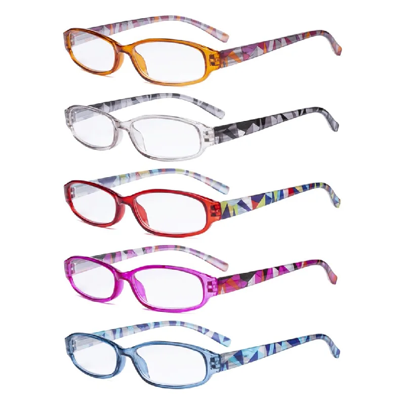 5 Pack Stylish Reading Glasses with Pattern Arms Readers R9104G