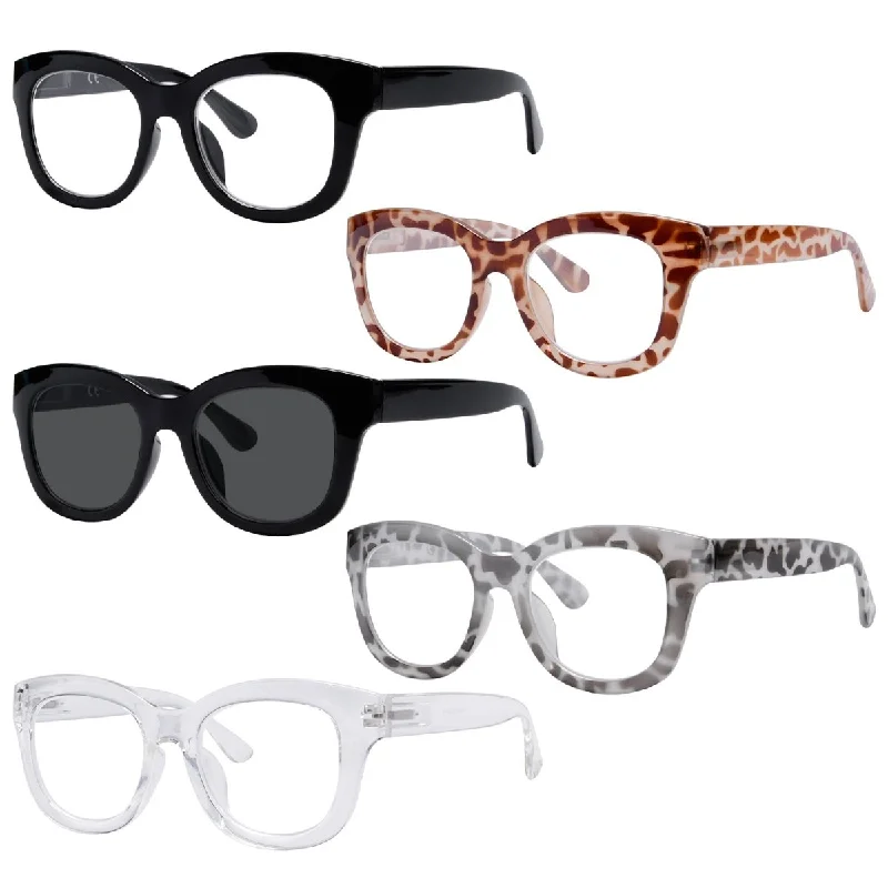 5 Pack Oversized Retro Reading Glasses Classic Square Readers FH1555