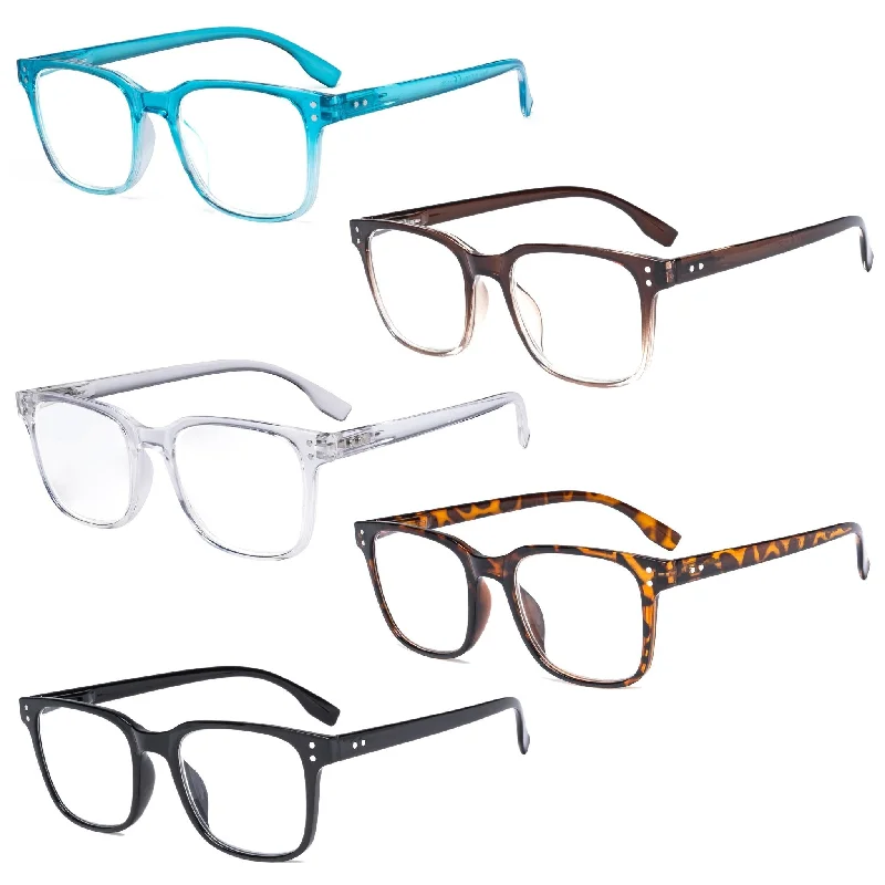 5 Pack Rectangle Reading Glasses Stylish Readers RT1804