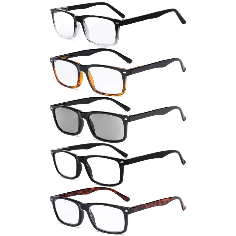 5 Pack Retro square Reading Glasses Include Sunshine Glasses R899X