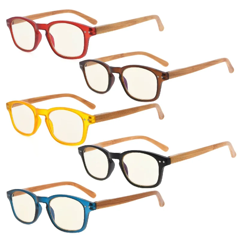 5 Pack Wooden Arms Blue Light Filter Reading Glasses UVR034