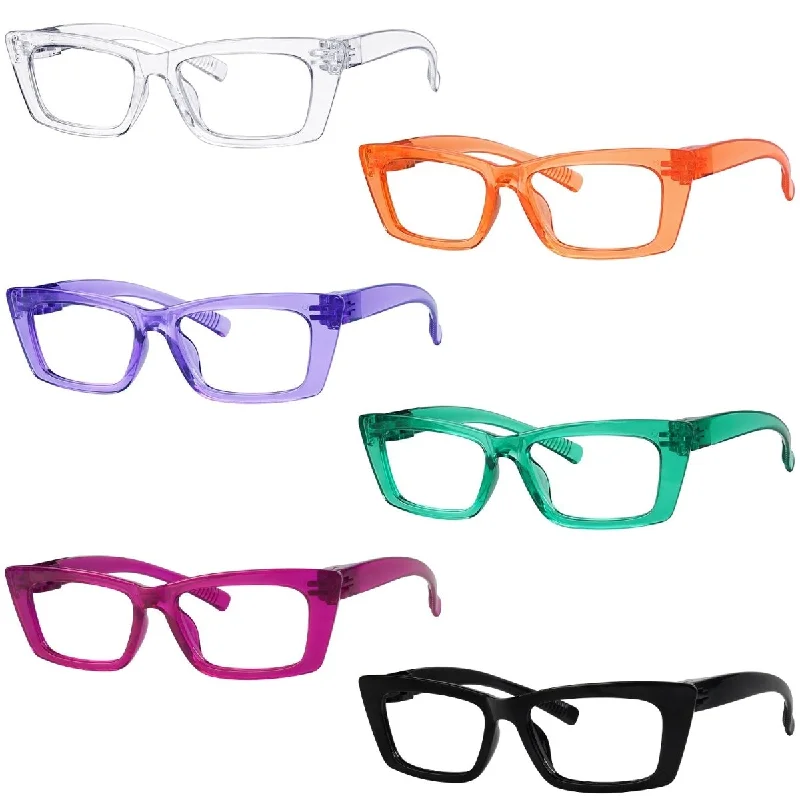 6 Pack Cat-eye Reading Glasses Screwless Metalless R2501