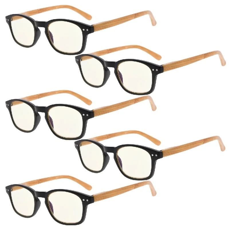 5 Pack Bamboo-look Temples Blue Light Filter Reading Glasses CG034