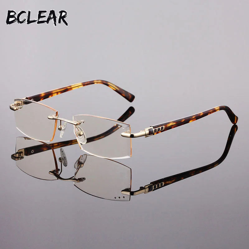 Bclear Men Rimless Alloy Reading Glasses Diamond Trimming Anti-Blue Lenses