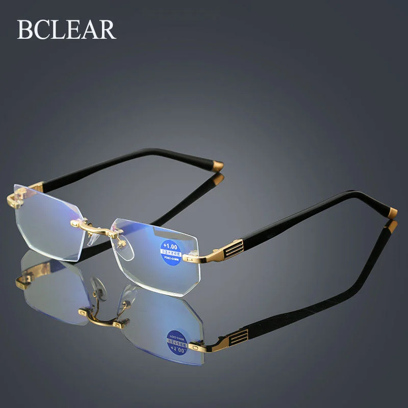 Bclear Rimless Reading Glasses Women Men Anti-Blu-Ray 1.0 1.5 2.0 2.5 3.0