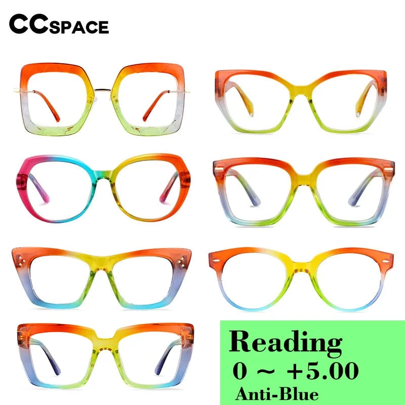 CCspace Women's Full Rim Irregular Tr 90 Titanium Reading Glasses 1459