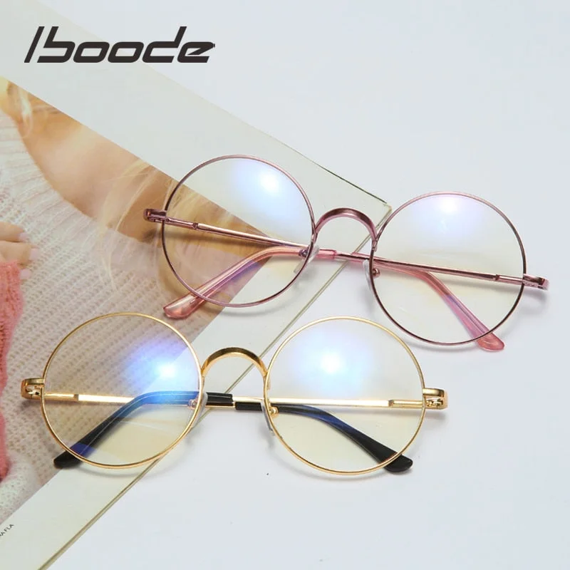 Iboode Unisex Eyeglasses Ultalight Round Frame Metal Anti Blue Ray Reading Glasses