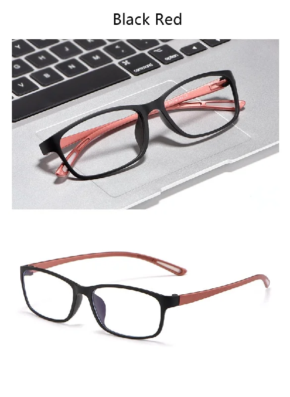 KatKani Unisex Black Red Transparent Tea Reading Glasses Anti Blue Light Bf13017