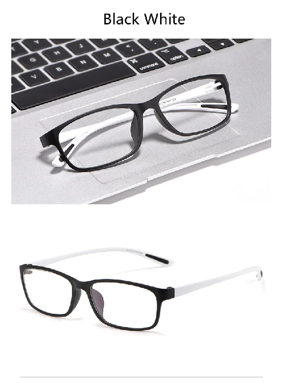 KatKani Unisex Bright Black Black White Reading Glasses Anti Blue Light Bf13017