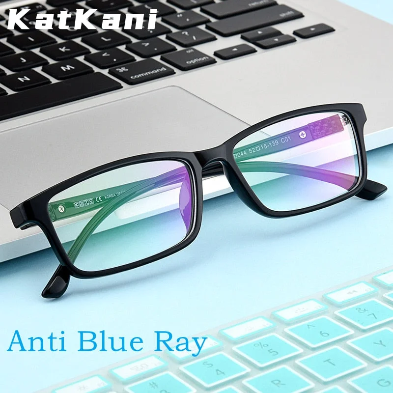 KatKani Unisex Full Rim Square TR 90 Matte Black Anti Blue Light Reading Glasses D044