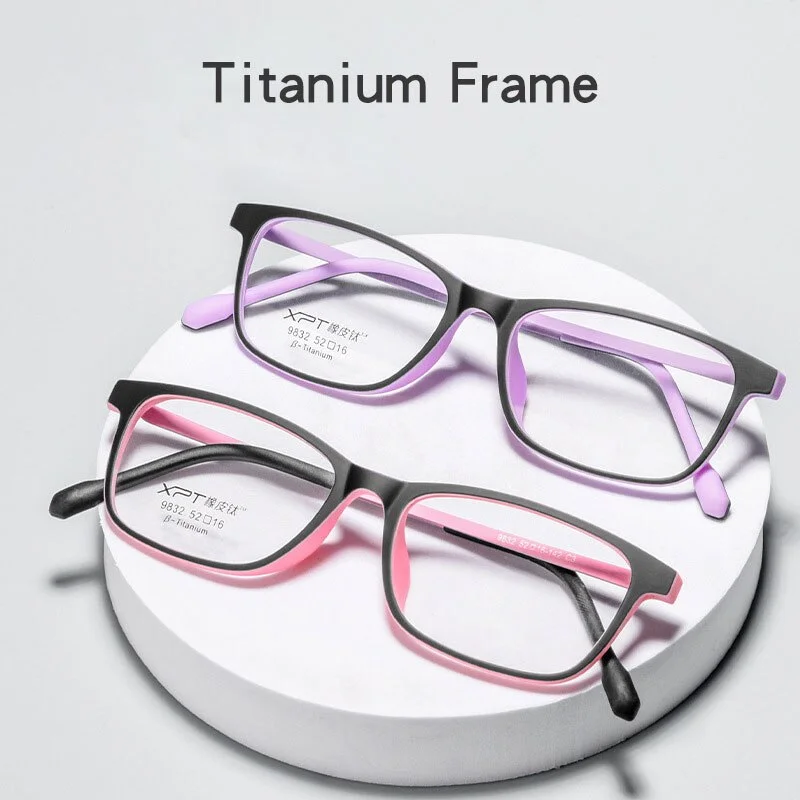 KatKani Unisex Full Rim Square Tr 90 Titanium  Reading Glasses Anti Blue Light Black 9832xp