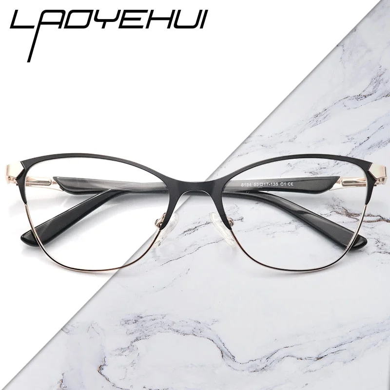 Laoyehui Unisex Eyeglasses Cat Eye Alloy Reading Glasses 8184 Black Red