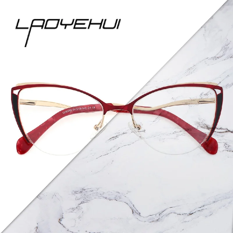 Laoyehui Women's Eyeglasses Cat Eye Alloy Reading Glasses 8369-1