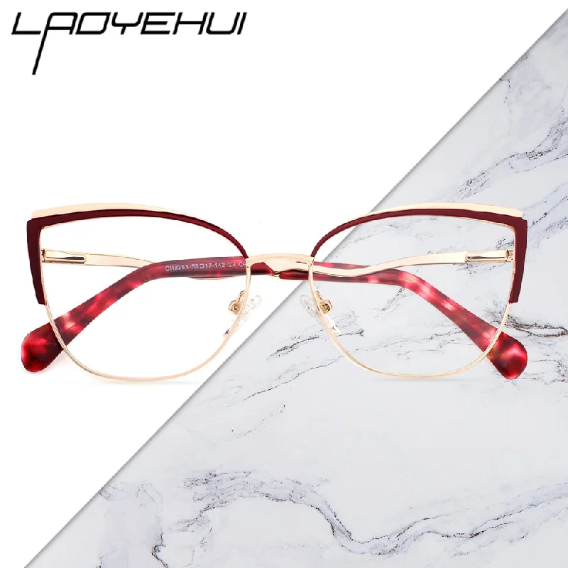 Laoyehui Women's Eyeglasses Cat Eye Alloy Reading Glasses Ch8353