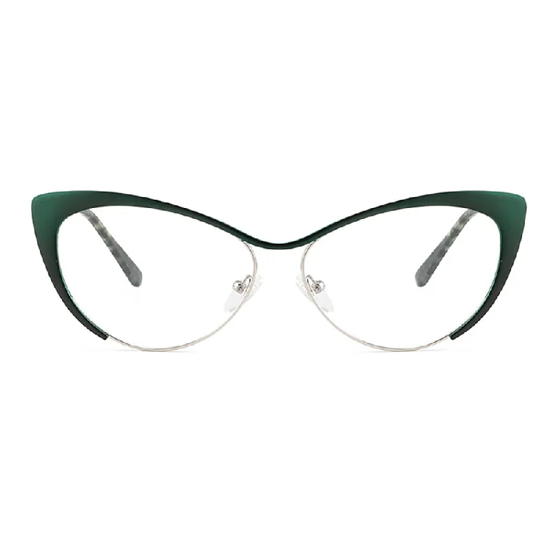 Laoyehui Women's Full Rim Cat Eye Green Alloy Reading Glasses Anti-Blue 8077