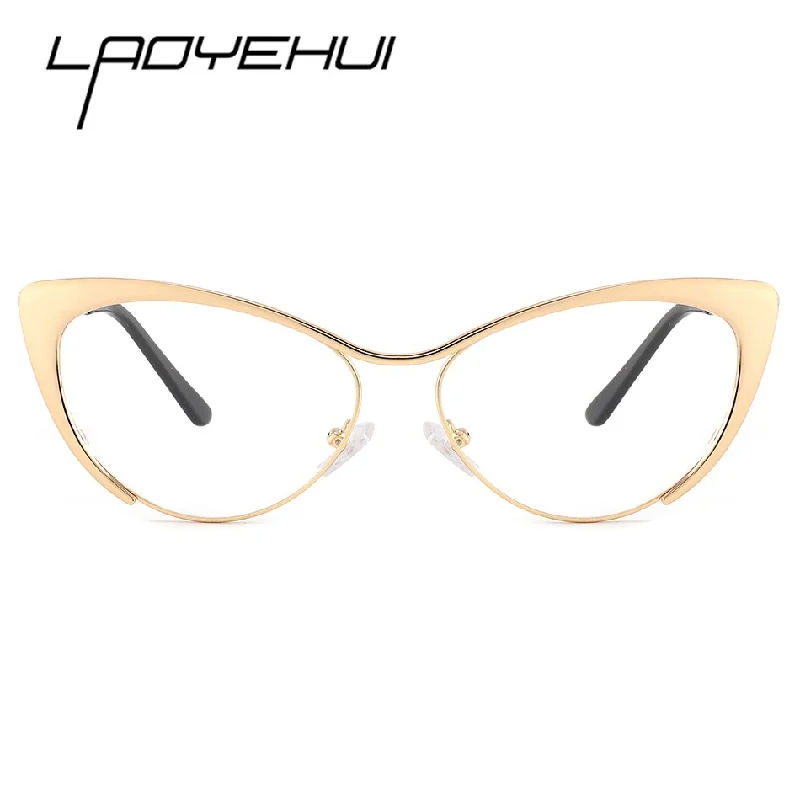 Laoyehui Women's Full Rim Gold Cat Eye Alloy Myopic Reading Glasses Anti-Blue 8077-1