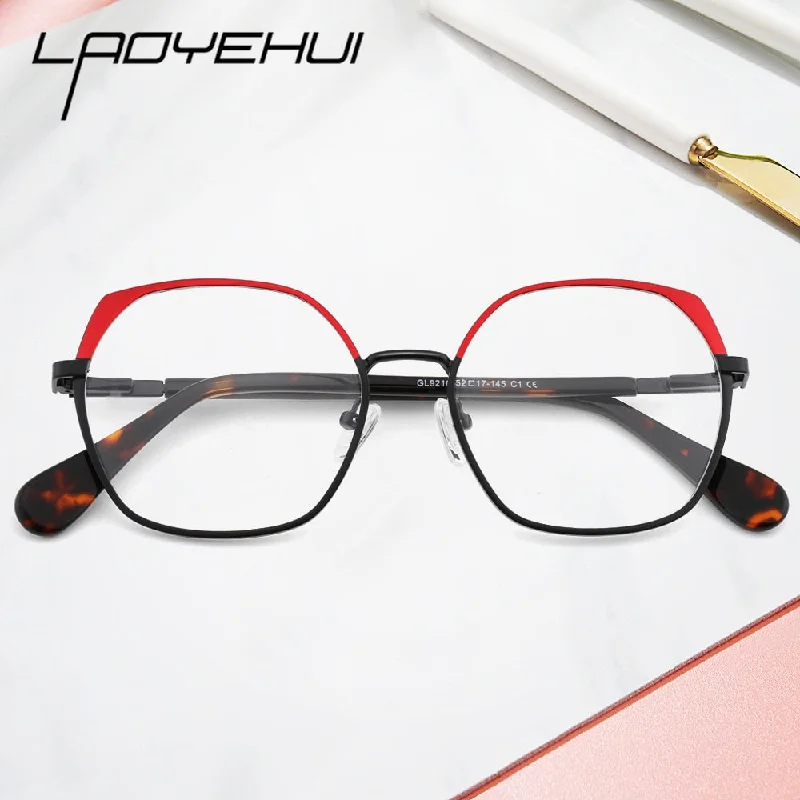 Laoyehui Women's Full Rim Polygon Cat Eye Alloy Reading Glasses Anti-Blue Light Gl9210