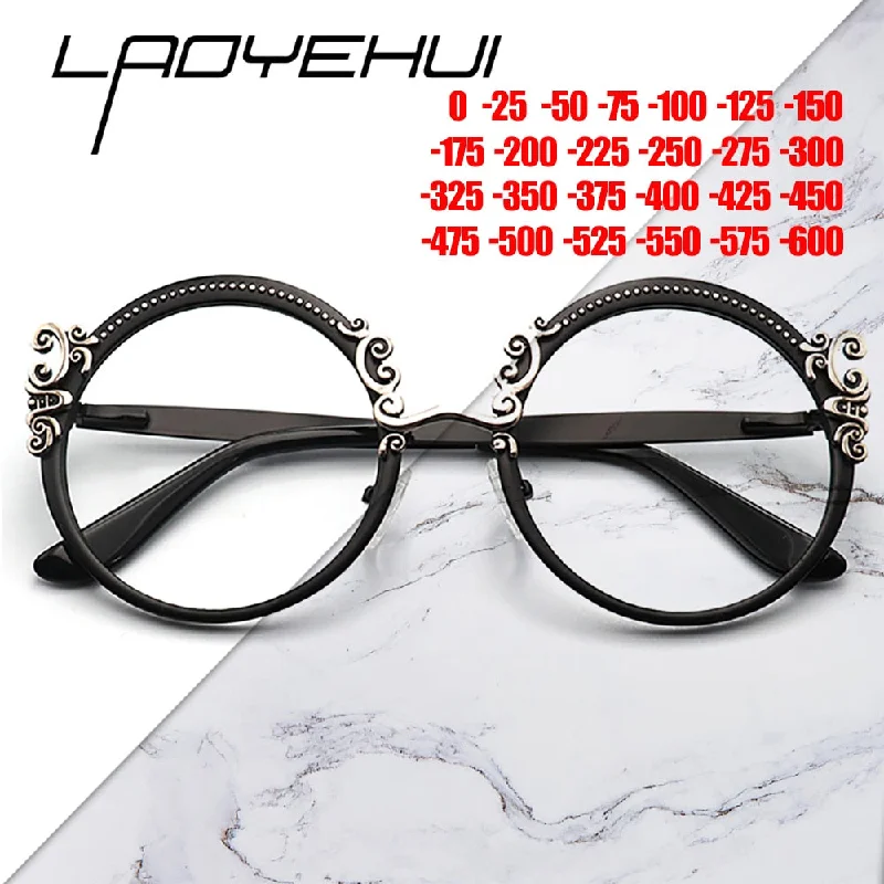 Laoyehui Women's Full Rim Round Alloy Myopic Reading Glasses Anti-Blue