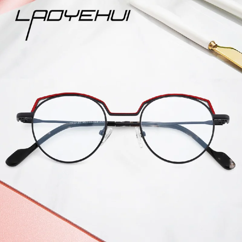 Laoyehui Women's Full Rim Round Cat Eye Acetate Alloy Reading Glasses Anti-Blue Glg9137