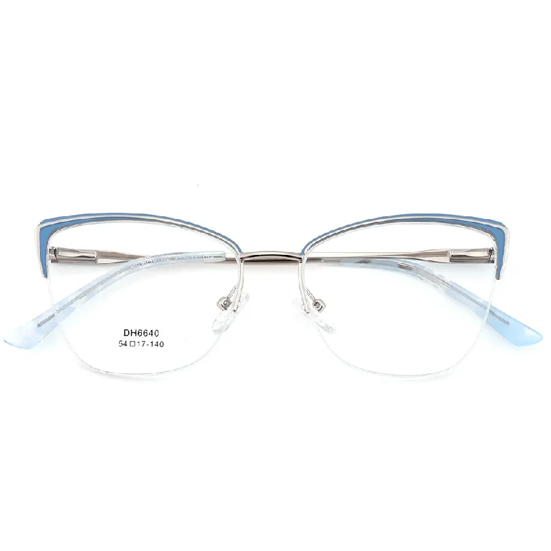 Laoyehui Women's Full Rim Square Cat Eye Alloy Hyperopic Reading Glasses Anti Blue Light 6640