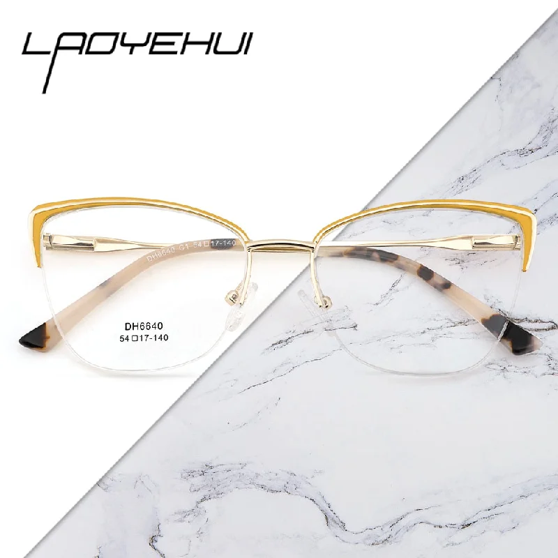 Laoyehui Women's Full Rim Square Cat Eye Alloy Hyperopic Reading Glasses Anti Blue Light Orange 6640