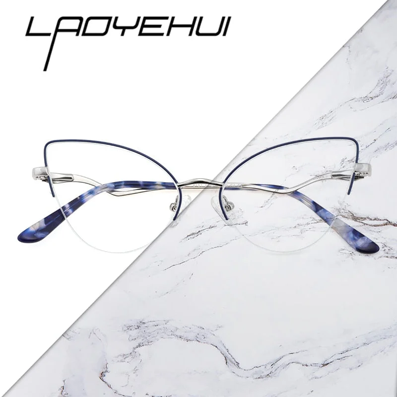 Laoyehui Women's Semi Rim Cat Eye Alloy Frame Reading Glasses 84511