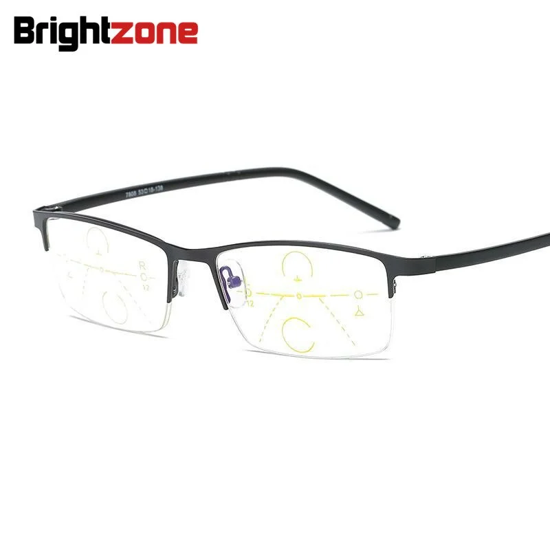 Brightzone Men's Semi Rim Square Alloy Progressive Reading Glasses 00400