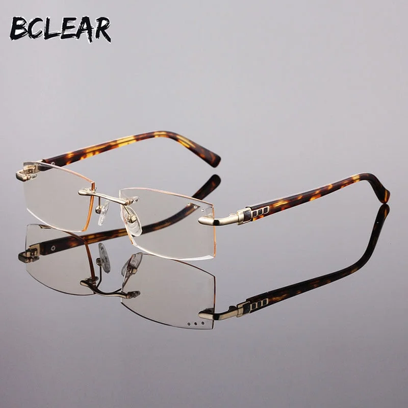 Men's Rimless Reading Glasses Alloy Diamond Trimming Anti-blue Light W01