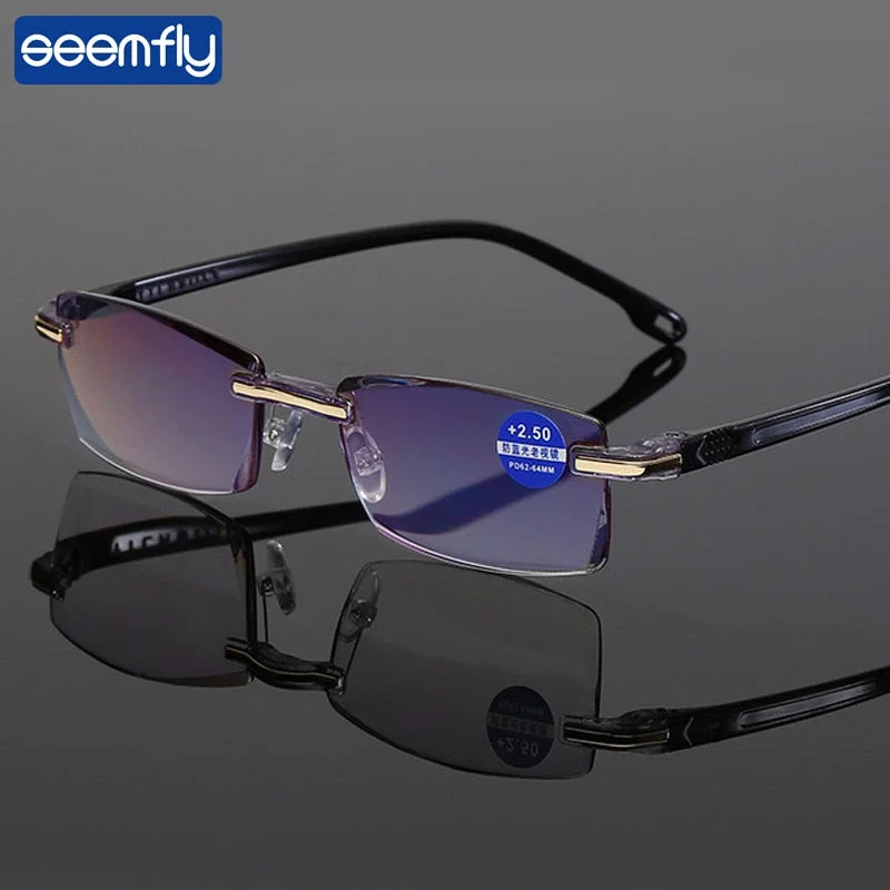 Seemfly Unisex Rimless Square Alloy Polycarbonate Reading Glasses 3553