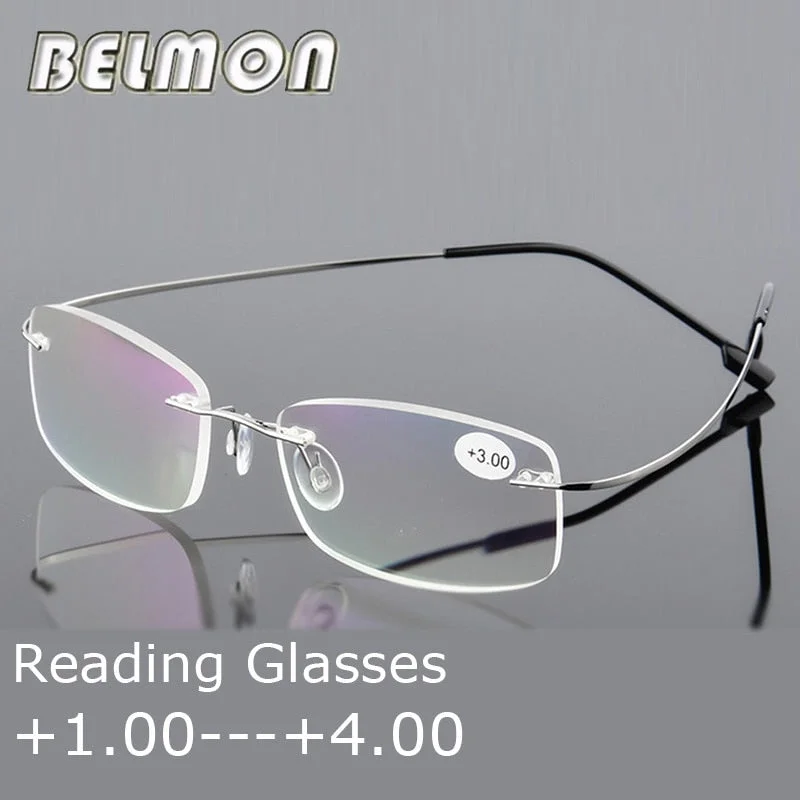 Belmon Unisex Rimless Rectangle Alloy Reading Glasses Rs079