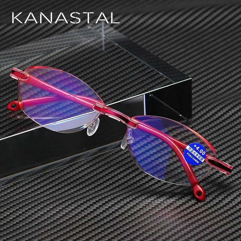 Kanastal Women's Rimless Square Polycarbonate Plastic Reading Glasses K802